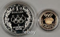 1988-W Proof Olympic Commemorative 2 Coin Set $5 Gold & Silver $1 Dollar OGP