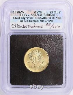 1988-W Seoul Olympiad Gold $5 Special Edition ICG MS70 (Elizabeth Jones Signed)
