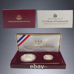 1988-s+w Us Mint Olympic Torch Silver Proof + Liberty Gold Five Dollar Coin Set