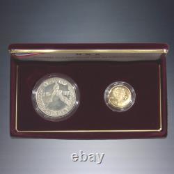 1988-s+w Us Mint Olympic Torch Silver Proof + Liberty Gold Five Dollar Coin Set