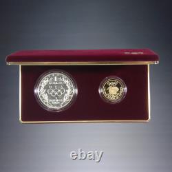 1988-s+w Us Mint Olympic Torch Silver Proof + Liberty Gold Five Dollar Coin Set
