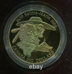 1989 Canada $100 Gold Coin Proof Mib (a389) Sainte Marie 1/4 Oz. 999 Gold