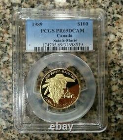 1989 Canada $100 Sainte-marie Pcgs Pr69dcam 14k 1/4 Ounce Proof Gold Coin