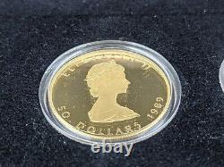 1989 Commemorative Maple Leaf Gold Proof Set 4 Coin Set 10 Year Anniversary