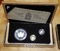 1989 Commemorative Maple Leaf Issue, Silver/Gold/Platinum Set of 3 coins Proof