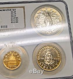 1989 Congress Commemorative 6 Coin Set NGC MS69 PF69 UCAM D W S Silver and Gold