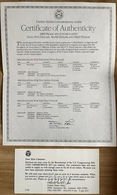 1989 US Congress Bicentennial 6 Coin Proof & Uncirculated Set! Gold & Silver