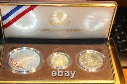 1989 US Congressional 3 Coin Commemorative Proof Set, $1Silver $5Gold $. 50Copper