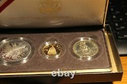 1989 US Congressional 3 Coin Commemorative Proof Set, $1Silver $5Gold $. 50Copper