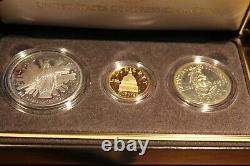 1989 US Congressional 3 Coin Commemorative Proof Set, $1Silver $5Gold $. 50Copper