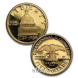 1989 US Congressional Coins Gold & Silver 6-Coin Set Proof & BU Box & COA