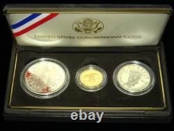1989 U. S. Congressional Commemorative Proof Set, $5 Gold, $1 Silver, Half $, Ogp
