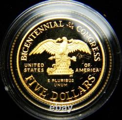 1989 U. S. Congressional Commemorative Proof Set, $5 Gold, $1 Silver, Half $, Ogp
