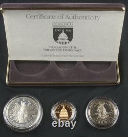 1989 Us Mint Us Congressional 3 Coin Proof Set With Ogp & Coa