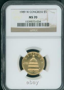 1989-W $5 GOLD COMMEMORATIVE 1/4 Oz. CONGRESS NGC MS70 MS-70 BEAUTIFUL