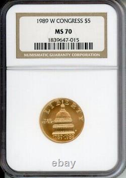 1989-W $5 GOLD COMMEMORATIVE 1/4 Oz. CONGRESS NGC MS70 MS-70 Older Holder