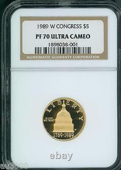 1989-w $5 Commemorative Gold Ngc Pr70 Pr-70 Congress Proof Pf70 Ultra Cameo