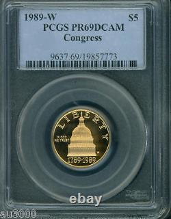 1989-w $5 Congress Commemorative Proof Gold Coin Pcgs Pr69 Pf69 Pr-69