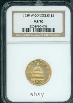 1989-w Congress $5 Ngc Ms70 Ms-70 Gold Commemorative Coin Graded Perfect