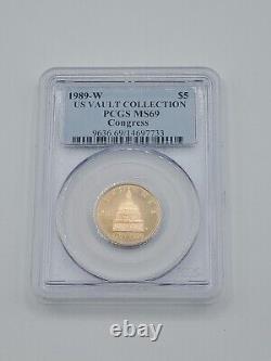 1989-w Congress $5 Pcgs Ms69 Ms-69 Gold Commemorative Coin Graded (us Vault)
