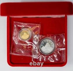 1990 2 Pc China Dragon & Phoenix Commemorative Coins 1G Gold 2G Silver