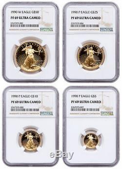 1990 4 Coin Gold American Eagle Proof Set NGC PF69 UC SKU17306