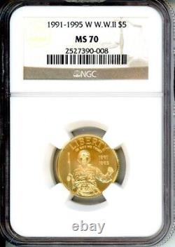 1991 1995 W $5 World War 2 Ww-ii Commemorative Gold Coin Ngc Ms-70 Ms70