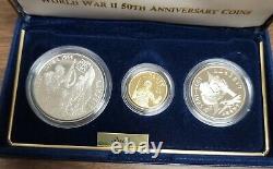 1991-1995 World War II 50th Anniversary Commemorative 3-Coin Proof Set withGold $5