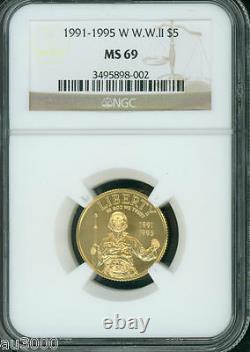 1991-1995-w $5 Gold Commemorative World War II Wwii Ngc Ms69 Ms-69