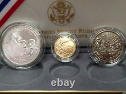 1991 $5 Gold, $1 Silver + Half Dollar Mount Rushmore 3 Coin Set Uncirculated Box