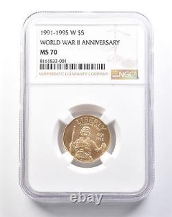 1991-95-W $5 World War II Gold Commemorative MS70 NGC 5340