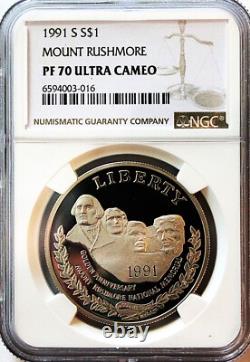 1991-S $1 MOUNT RUSHMORE GOLDEN (50th) ANNIVERSARY PROOF NGC PF70 ULTRA CAMEO