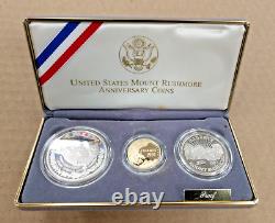 1991 U. S. Mint Mount Rushmore Anniversary 3 Coin Proof Set 1 Gold withOGP & Cert