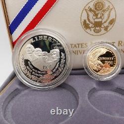 1991 U. S Mint Mount Rushmore Anniversary Gold & Silver 3 Coin Proof Set OGP COA