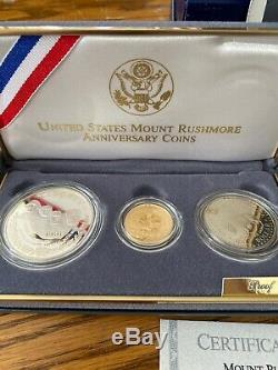 1991 United States Us Mount Rushmore 3 Coin Anniversary Uncirculated Set