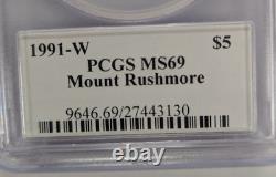 1991 W $5 Gold Commemorative Mount Rushmore PCGS MS69 Mercanti Signed