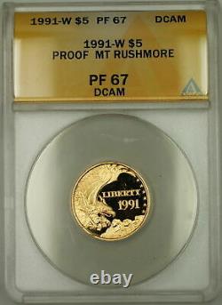 1991-W Proof Mount Rushmore Commemorative $5 Gold Coin ANACS PF-67 DCAM GEM