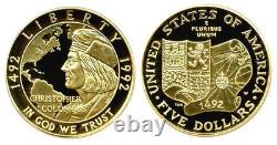 1992 $5 Commemorative Gold Proof (Columbus). 2418 oz. AGW