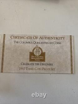 1992 Columbus Quincentenary Gold & Silver Three-Coin US Mint Proof Set withCOA