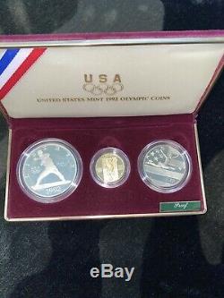 1992 US Olympic 3-Coin Gold Runner Silver Clad Commemorative Proof Set