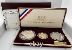1992 U. S Mint Olympic 3 Coin Proof Set Ogp & Coa United States Gold & Silver