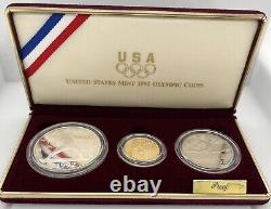 1992 U. S Mint Olympic 3 Coin Proof Set Ogp & Coa United States Gold & Silver