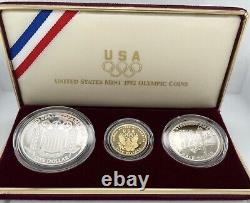 1992 U. S Mint Olympic 3 Coin Proof Set Ogp & Coa United States Gold & Silver