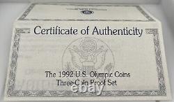 1992 U. S Mint Olympic 3 Coin Proof Set Ogp & Coa United States Gold & Silver