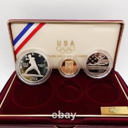 1992 U. S Mint Olympic Gold & Silver 3 Coin Proof Set OGP & COA