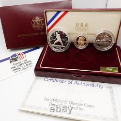 1992 U. S Mint Olympic Gold & Silver 3 Coin Proof Set OGP & COA
