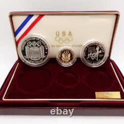 1992 U. S Mint Olympic Gold & Silver 3 Coin Proof Set OGP & COA