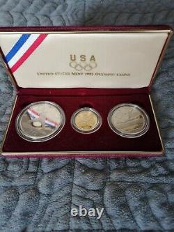 1992 U. S Olympic Coins 3 Coin Proof Set -Gold and Silver with COA and Case