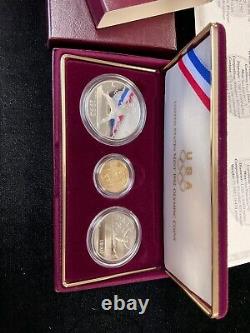 1992 XXV Olympiad 3-coin Proof Commemorative Set Silver-gold