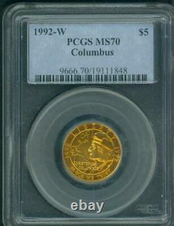 1992-w Columbus $5 Pcgs Ms70 Ms-70 Gold Coin Perfect Grade & Beautifully Toned
